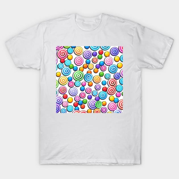 Assorted Candies on White Background (MD23HWN032b) T-Shirt by Maikell Designs